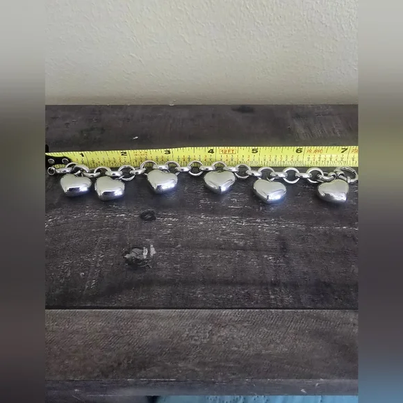 Silver Tone Heart Charm Bracelet Stainless Steele - Picture 2 of 3